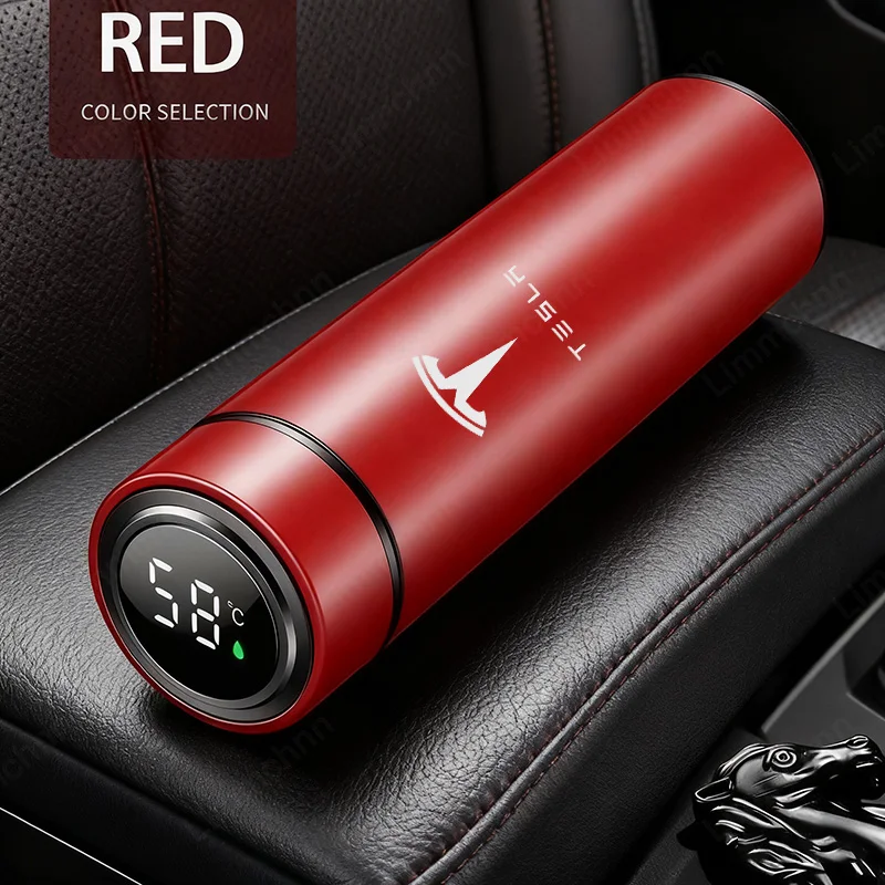 

304 Temperature Display Thermos Cup For Tesla Model 3 Model S X Y Roadster SpaceX Stainless Steel Car Thermos Bottle Car Sticker