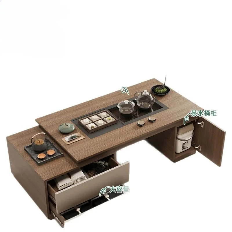 AA Medieval style solid wood coffee table kettle integrated embedded living room household tea table