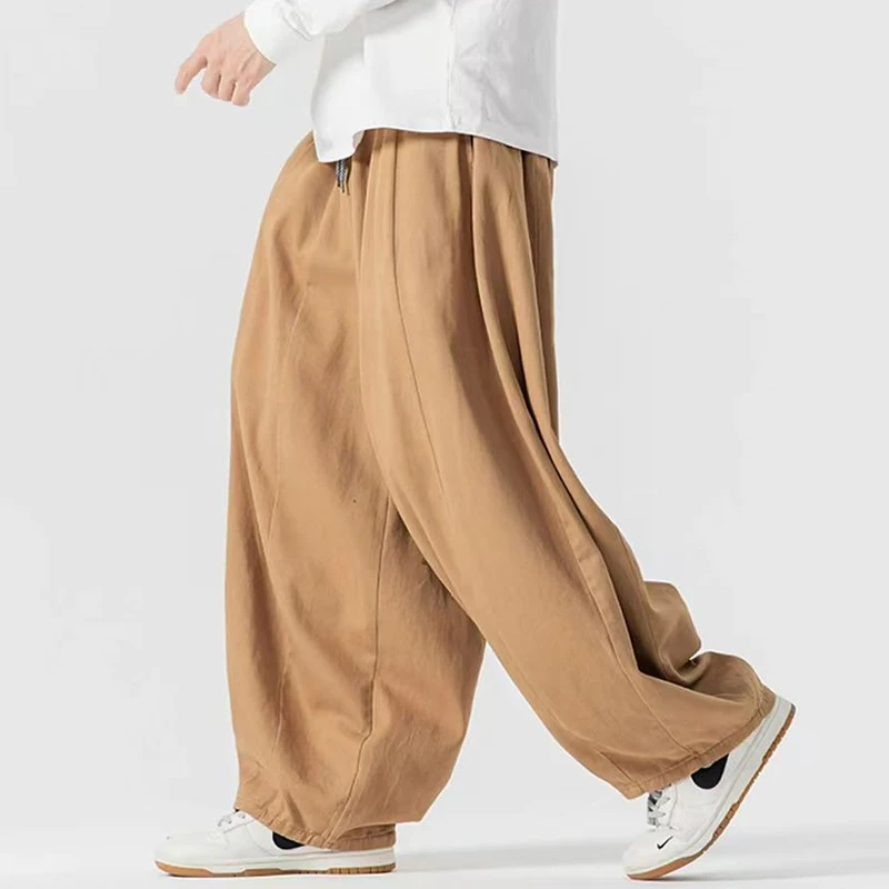 

100% Cotton Men Casual Pants Spring Japanese Style Vintage Loose Men's Lantern Pants Male Oversize Fashion Wide Leg Trousers