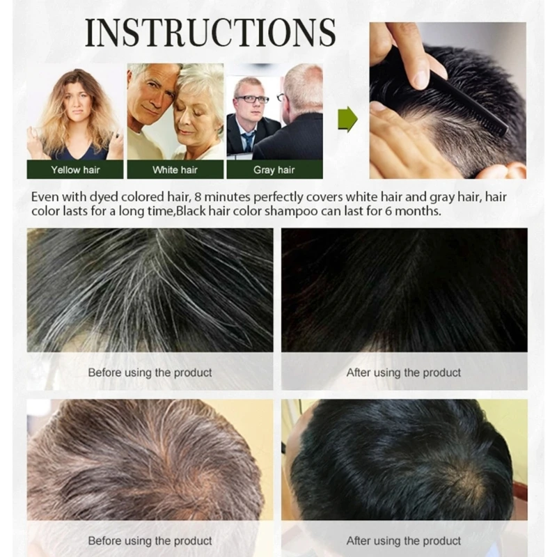 Farba do włosów kolorze czarnym, szampon do farbowania włosów, ekstrakt żeń-szenia do pokrycia siwych, białych włosów