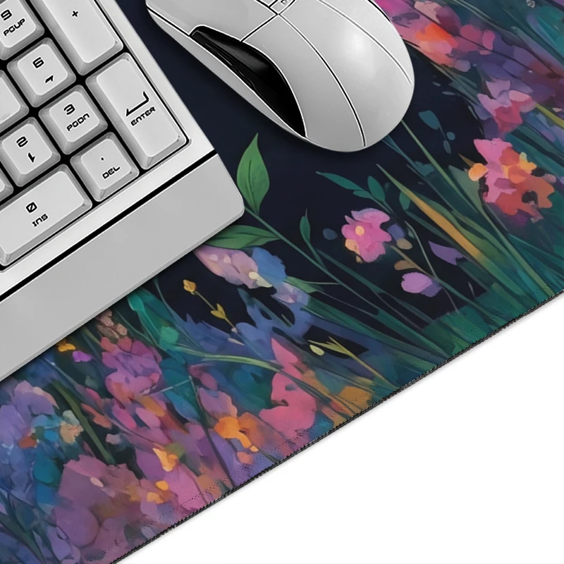 Fantasy Flower Field Black Cat Computer Custom New Mousepad XXL Mechanical Keyboard Pad Soft Natural Rubber Carpet