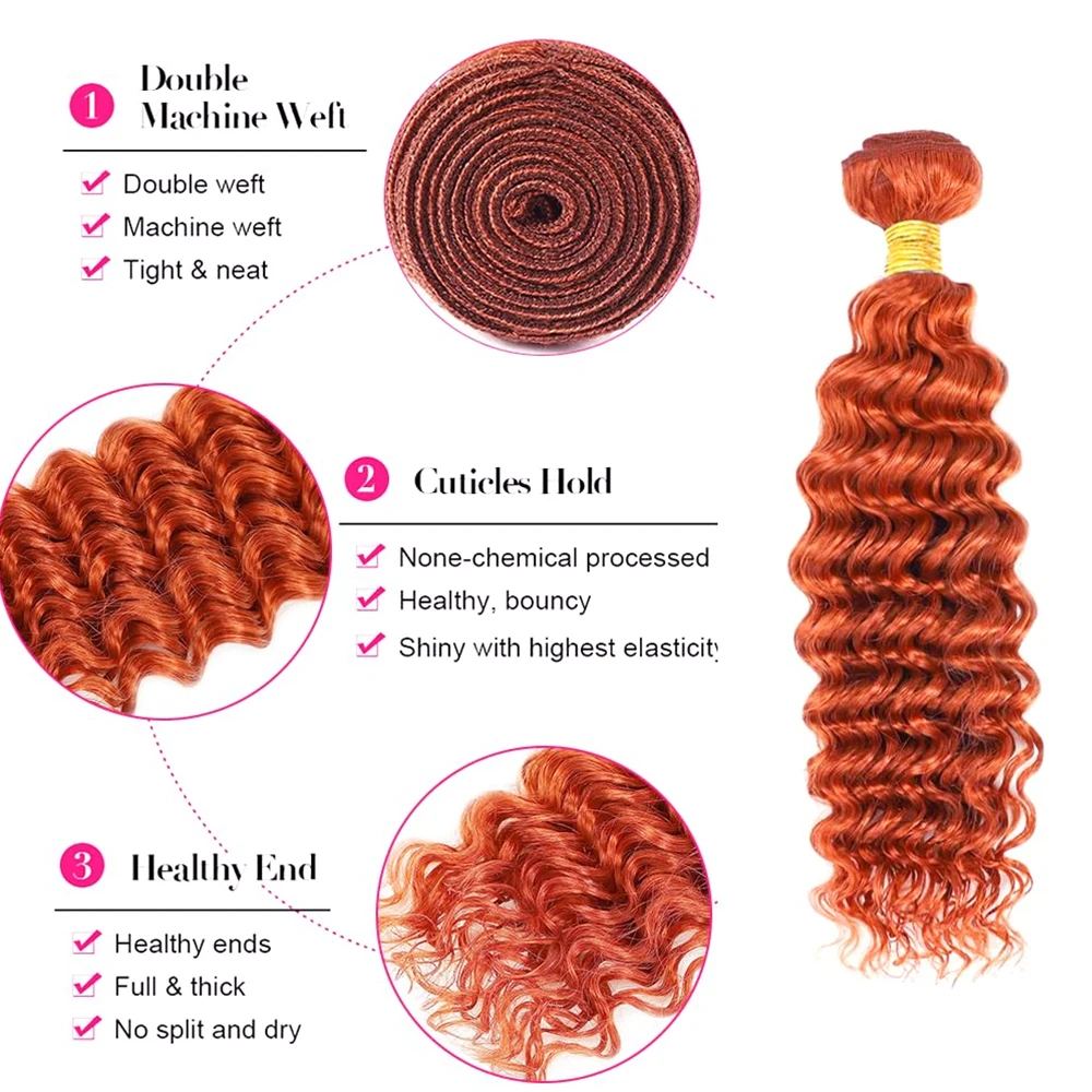 Ginger Orange Bundles Human Hair Deep Wave Human Hair Bundles Orange Brazilian Hair 1/3/4 Pcs Unprocessed Virgin Hair Extensions