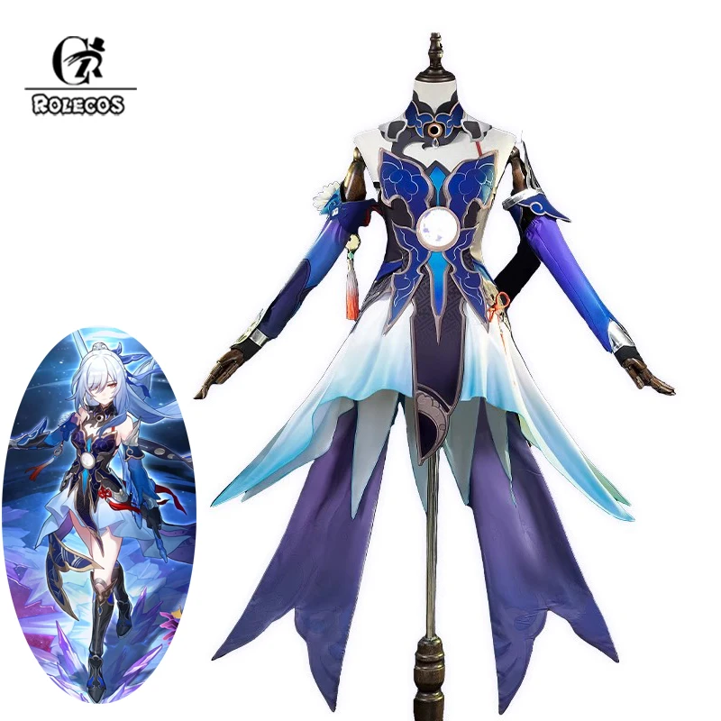 

ROLECOS Jingliu Cosplay Costume Game Honkai Star Rail Xianzhou Luofu Blue Women Dress Halloween Party Role Play Female Outfit