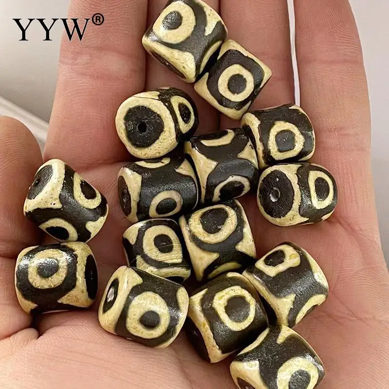 10pcs Three-Eyed Natural Tibetan Agate Dzi Beads 14x15mm Yellow And Brown Stone For Jewelry Making Necklace Bracelet Accessories