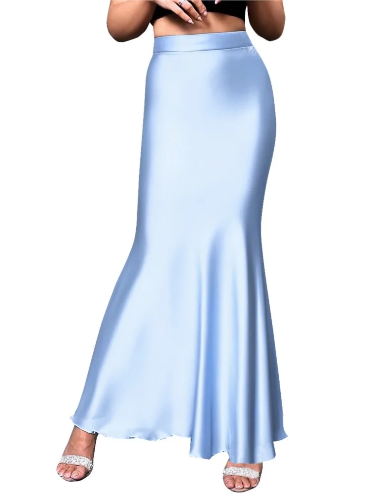 Elegant Satin Trumpet Skirts Fashion Slim High Waist Skirts Women Female Solid Office Long Skirt Autumn Winter Elegant Mujer
