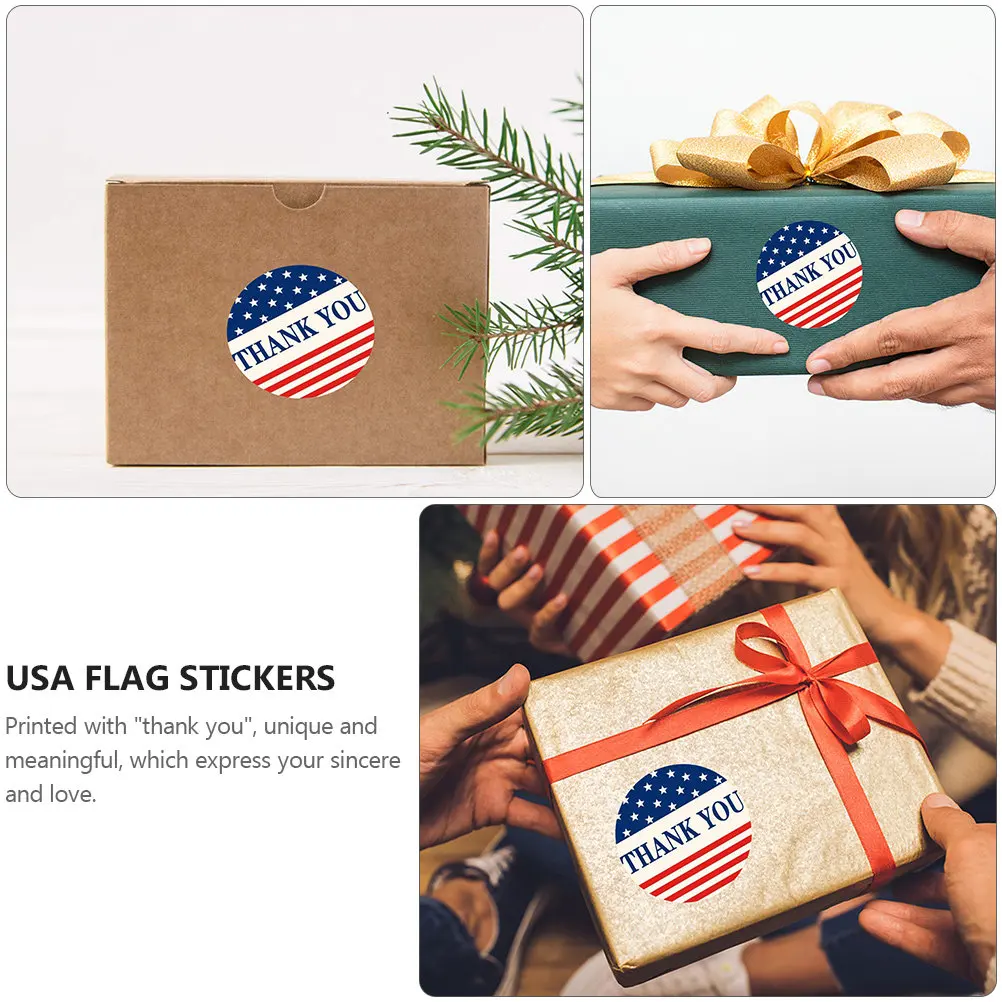 

2 Rolls Patriotic Usa Flag Stickers 1000Pcs Round Thank You Adhesive Decals for 4th July Memorial Veterans Day Gifts