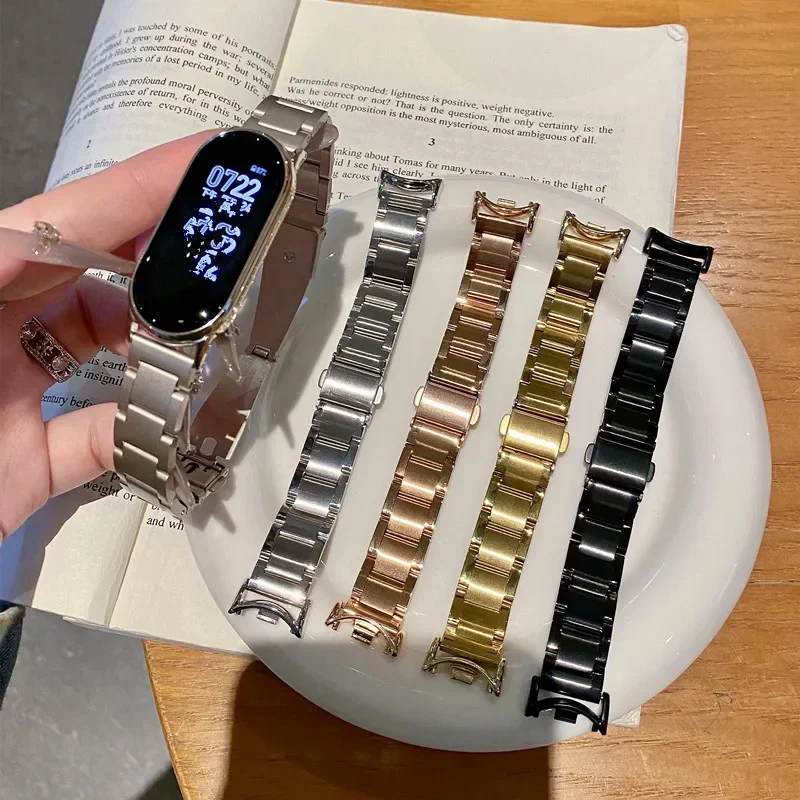 Stainless Steel Gold Strap for Xiaomi Mi Band 9 Metal Smart Watch Watchbands Bracelets for Miband 8 Correa Accessories
