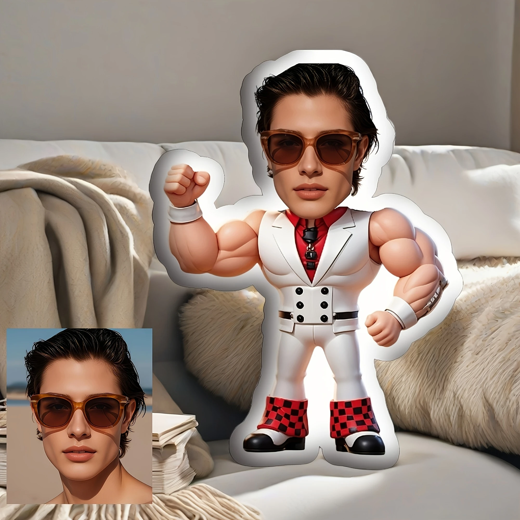 Personalized Men'S Muscle Pillow - Custom Photo/Upload Face, 100% Polyester Fiber Stuffed Muscle Doll, Customize Your Image, Fun