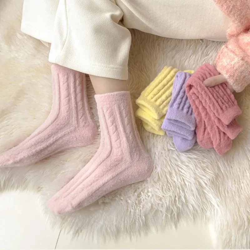 شتاء دافئ المرجان جوارب صوف النساء الرجال الصلبة فضفاض النوم جورب المخملية المنزل رقيق تخزين رشاقته الحرارية سوكس Calcetines #6