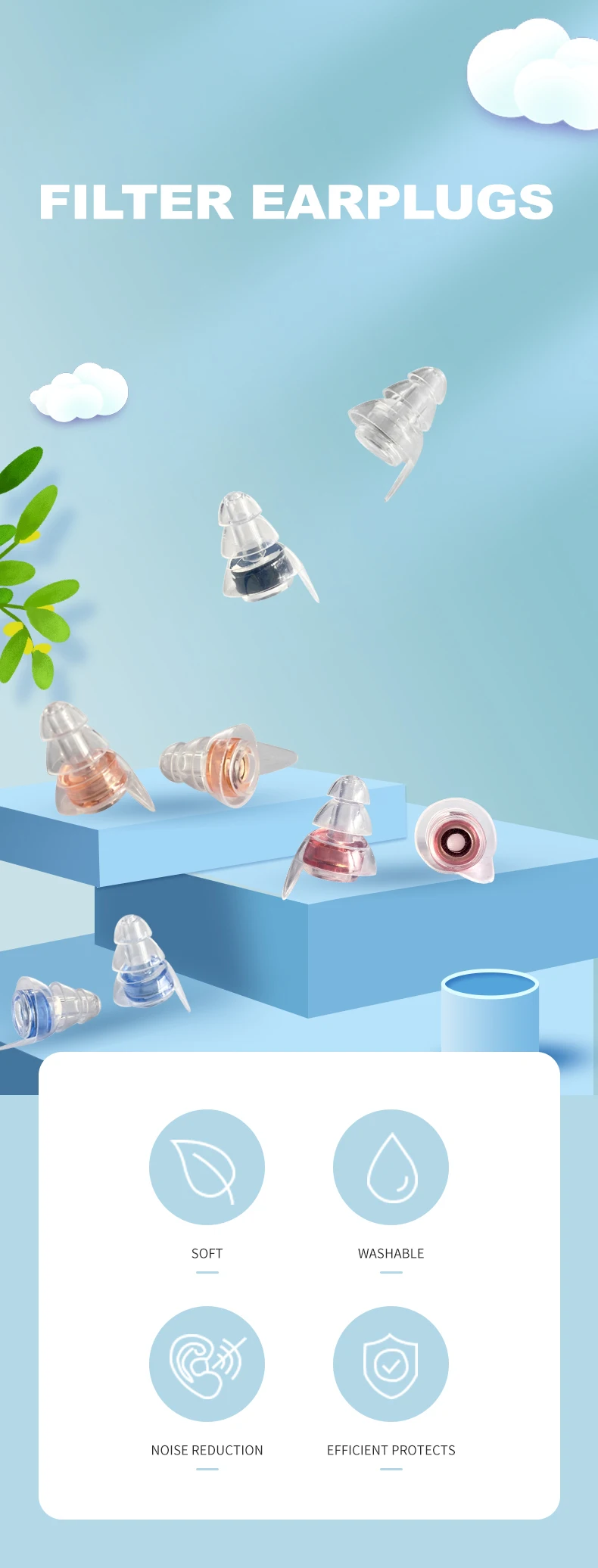 Olyga High Fidelity Ear Plugs Concert Anti Noise Soft and Transparent Silicone Earplugs for Musicians Noise Reduction