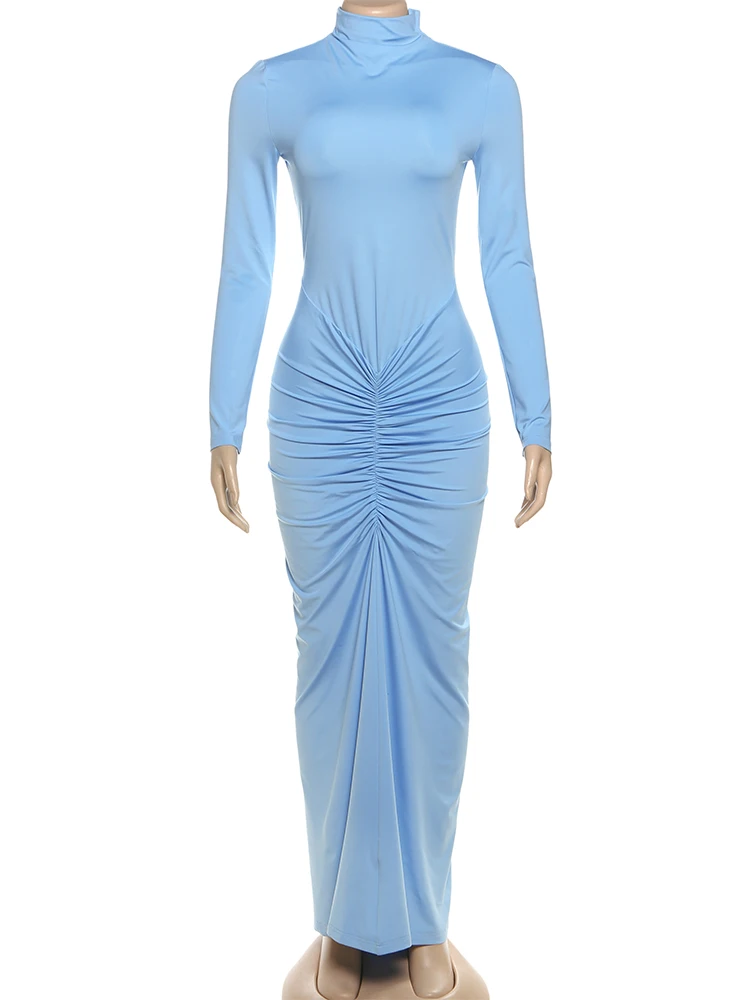 Sisterlinda Herbst Neue Stil Lange Kleid Frau Rollkragen Volle Hülse Dünne Hohe Stretch Täglich Casual Mode Elegante Vestidos – Detail 4