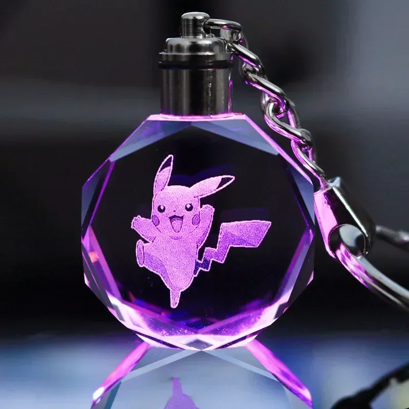 Pokemon Glowing Crystal Keychain Anime Figure Pikachu Togepi Charizard Eevee Jigglypuff Backpack Pendant Kids Toy Birthday Gifts