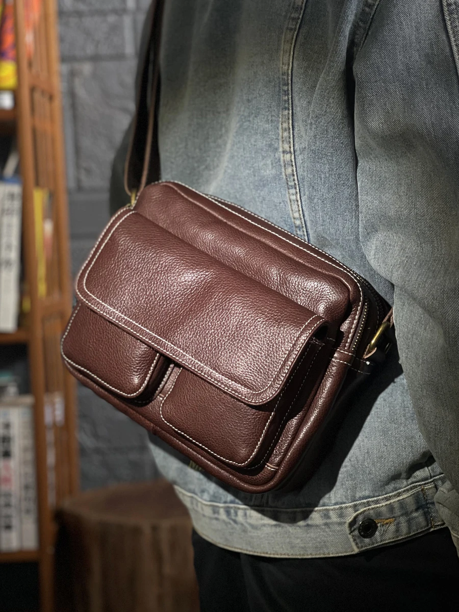 Bolsa de Ombro de Couro Genuíno para Homens, Bolsa Mensageiro Exterior, Designer Casual, Bolsa Pós Luxo, de Alta Qualidade, Luxo