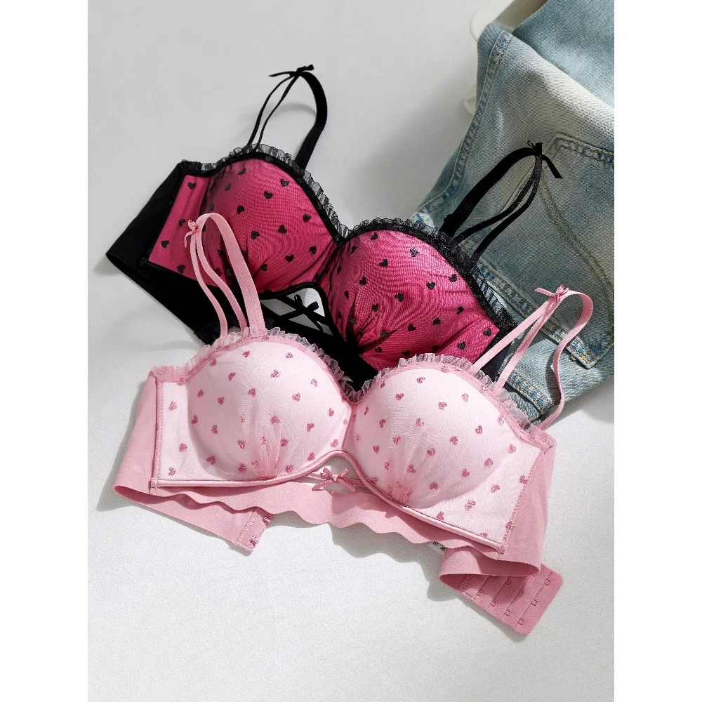 Nouveau soutien-gorge demi-bonnet en dentelle française 2026 pour femme, push-up pour petite poitrine, anti-affaissement, esthétique pure, lingerie quotidienne pour femme