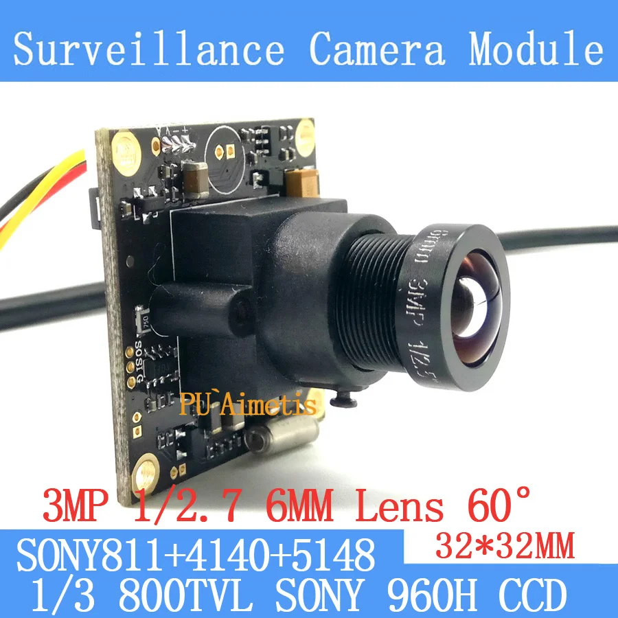 32mm*32mm Surveillance camera 800TVL 1/3 Effio CCD 811+4140+5148 CCTV camera module,3MP+6mm lens 60degrees+BNC/OSD Cable