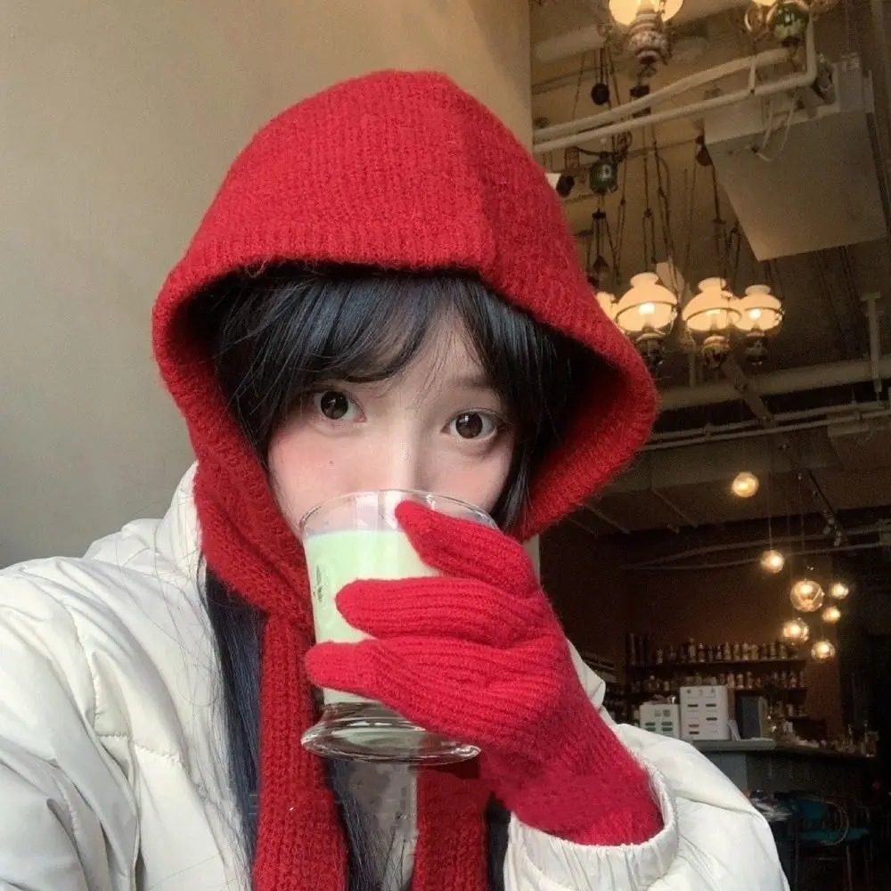 

Fashion Winter Balaclavas Cap Windproof Thick Knitted Hooded Hat Ski Warm Neck Collar Scarf Cap Unisex