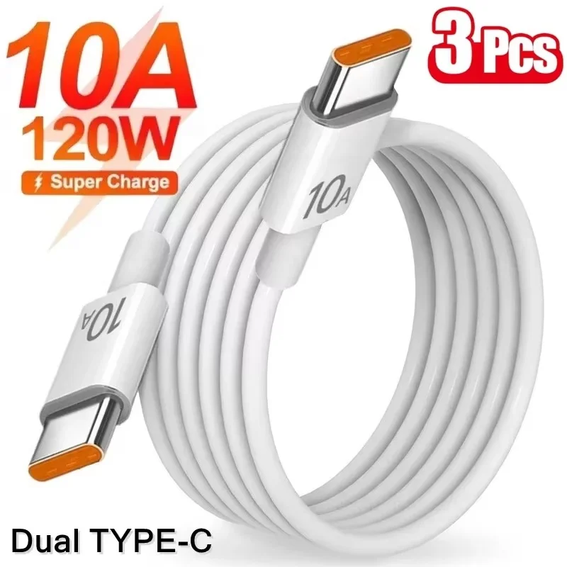 1/3PCS Universal 120W 10A Dual Type C Super Fast Charging Data Cable For iPhone Xiaomi Huawei Samsung Quick Charging Data Cord