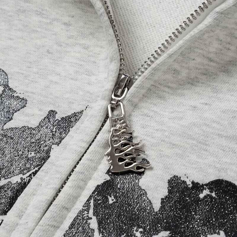 Real Photo HS Flare Flame Zipper Hoodie Coat High Quality Men Women Oversized Vintage Hooded Sweatshirts