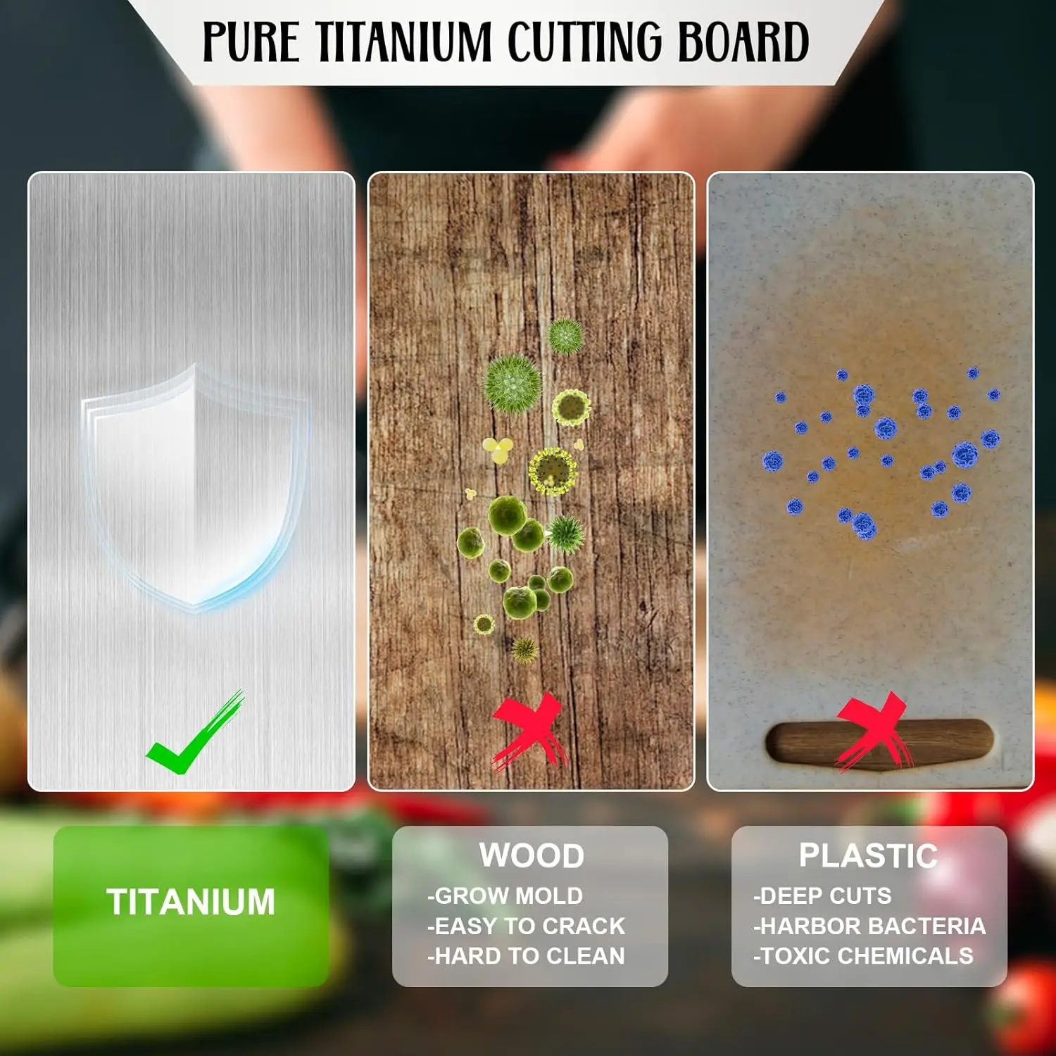 % Pure Titanium Cutting Board With Silicone Mat: Dual-Sided For Precision And Durability, Easy To Clean, Ideal For Meat,
