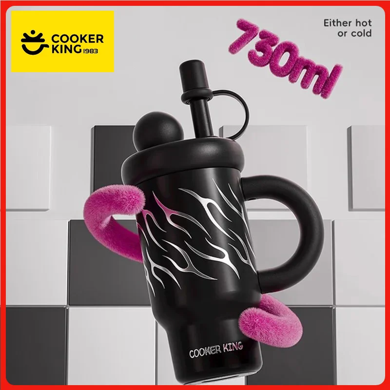 

COOKER KING 730 мл изолированная чашка из нержавеющей стали для женщин, дорожная кружка для холодных напитков с ситечком для чая, термос, чашка с соломинкой