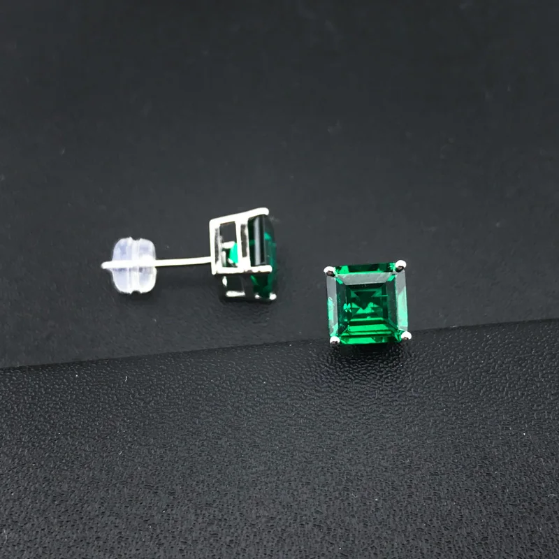 CSJ 100% 10K Gold Lab Grown Emerald Stud Earring Hydrothermal Created Emerald Sparking Jewelry for Women Party Wedding Gift - view 3