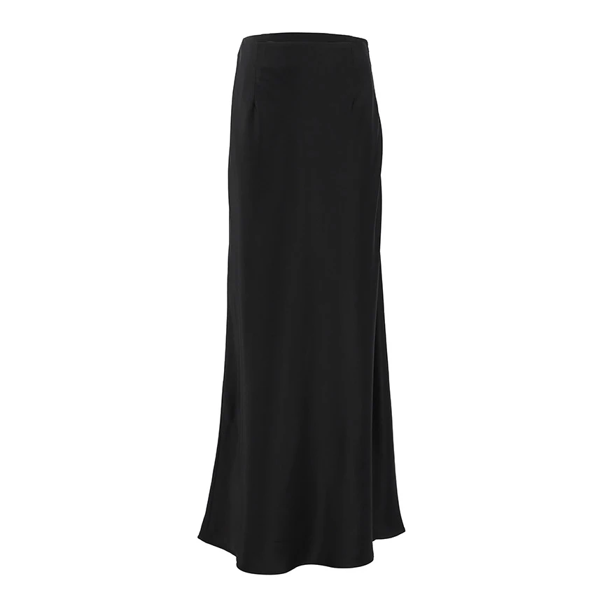 Lange Stevige Rok Satijn Vrouwen 2023 Herfst Hoge Taille Casual Mode Slanke Imitatie Zijde Zeemeermin Maxi Rok Elegante Vrouwelijke Rok