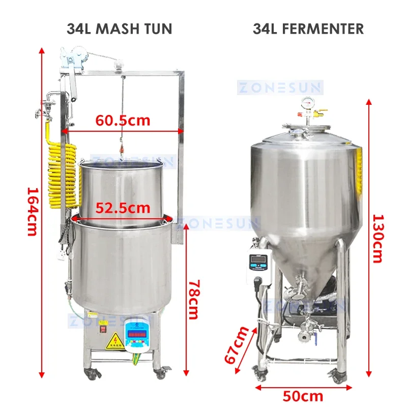 Zonesun Stainless Steel Mash Tun and Fermenter Set for Beer Brewing Brewery Equipment Home Brew Supplies ZS-MF2