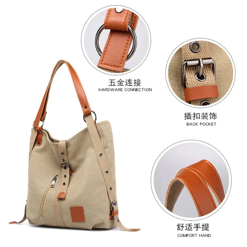 Canvas Multi-function Hand-held Single-shoulder Double-shoulder Female Bag Large Capacity Travel Bags Dirt-proof Backpack