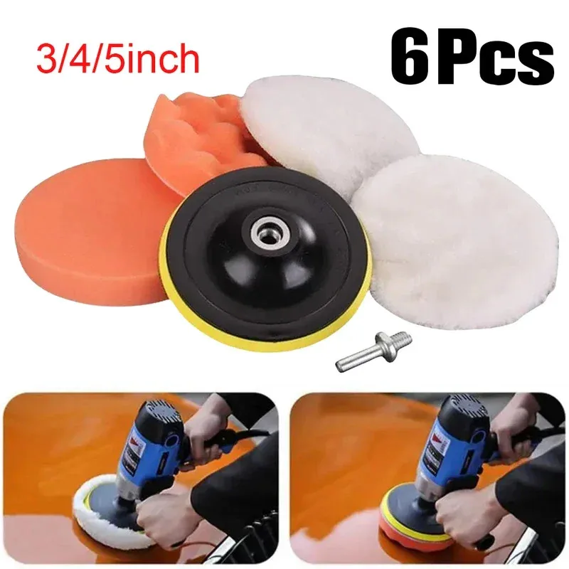 3/4/5 Inch Drill Car Polisher Wool Car Polishing Sponge Pads Kit Reusable Polishing Machine Wax Pads Buffing Waxing Clean Polish