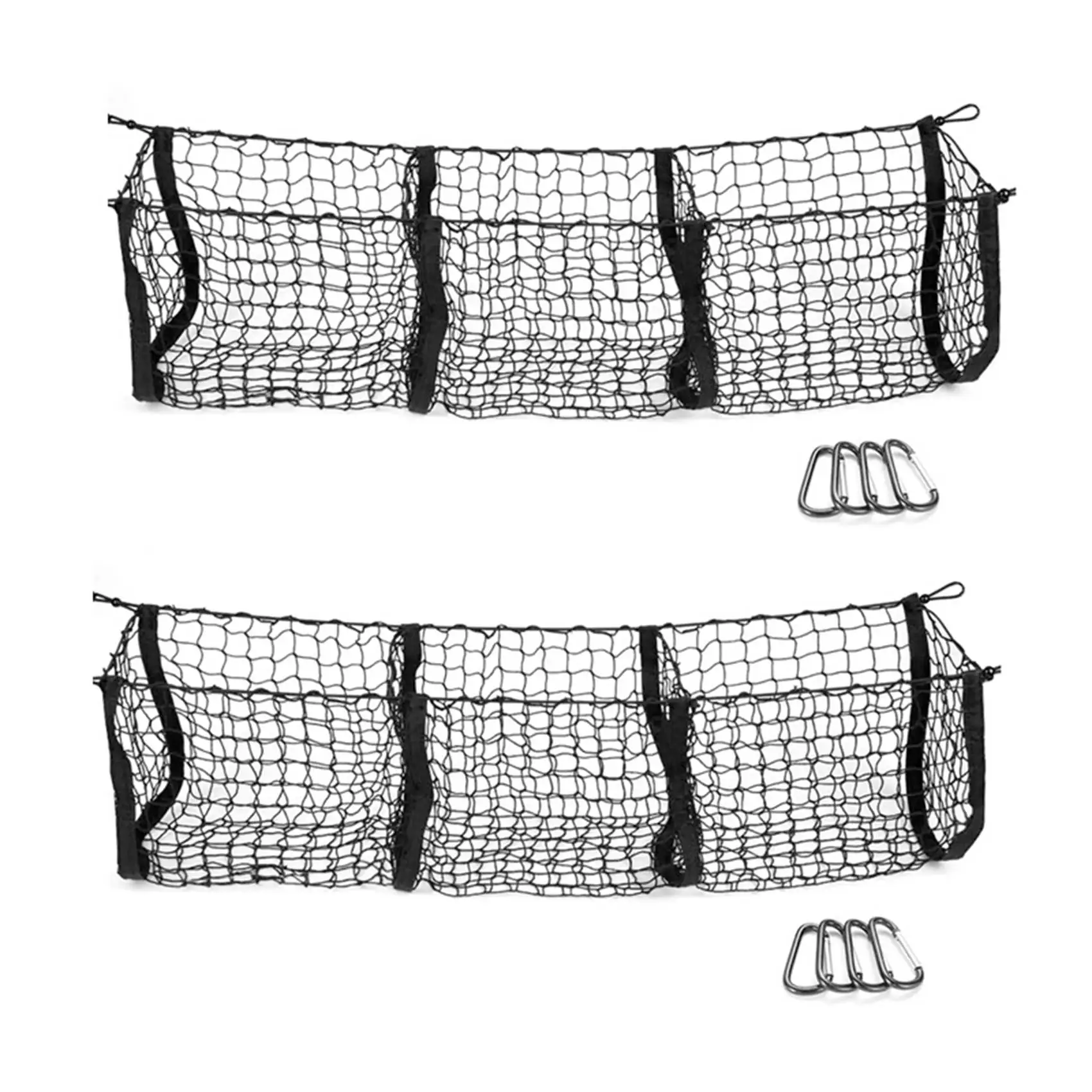 2X Pocket Trunk Storage Bag Storage Heavy Cargo Net Suitable for Car SUV Pickup Bed Black Mesh Belt 8 Hooks and Loops