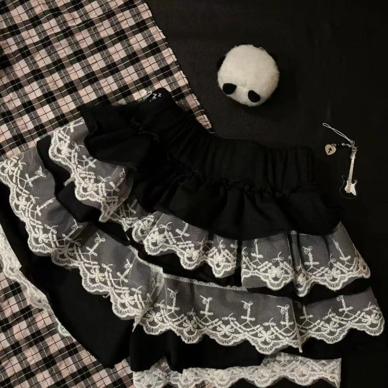 ฤดูร้อนหวานสูงเอวลูกไม้ Ruffle กระโปรงมินิกระโปรงผู้หญิง Kawaii Lolita Fluffy เค้กกระโปรง Vintage Y2K Harajuku แฟชั่นกระโปรงสั้น