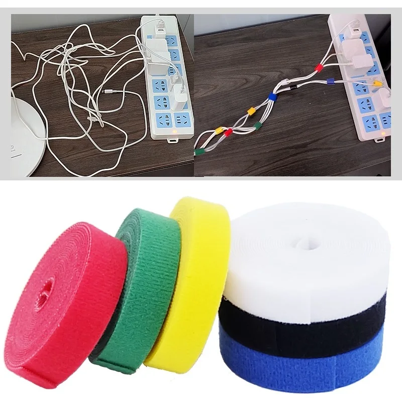 5Meter/Roll Cable Ties Adhesive Fastener Tape Wrap DIY Reusable Double Side Hook and Loop Cable Straps Wires Management Straps