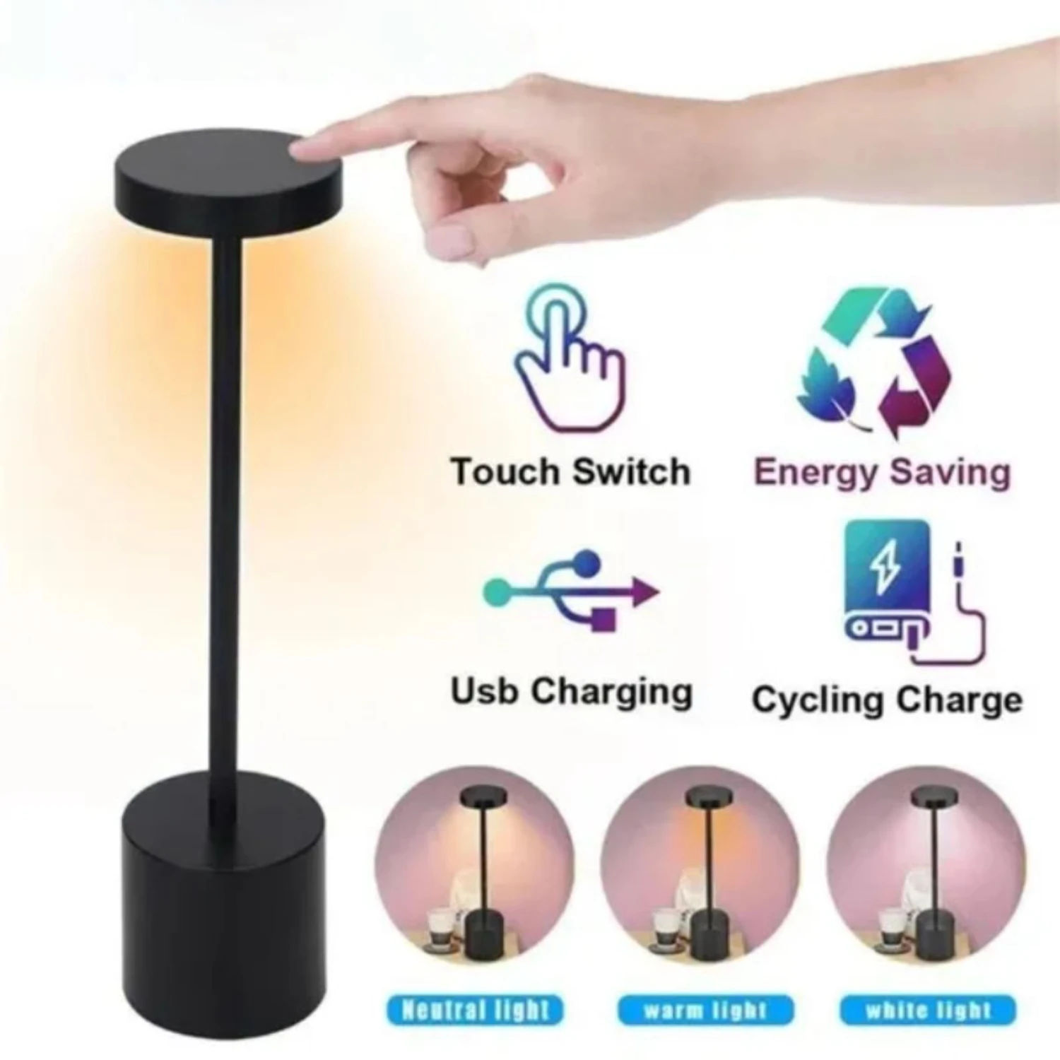 Creative Table Lamp USB Rechargeable Night Light Stepless Dimming Table Lamp Bedside Lamp Hotel  Decoration
