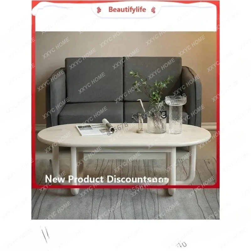 L Coffee Table, Oval Distressed, Rounded Corner, Living Room, White, Hotel,