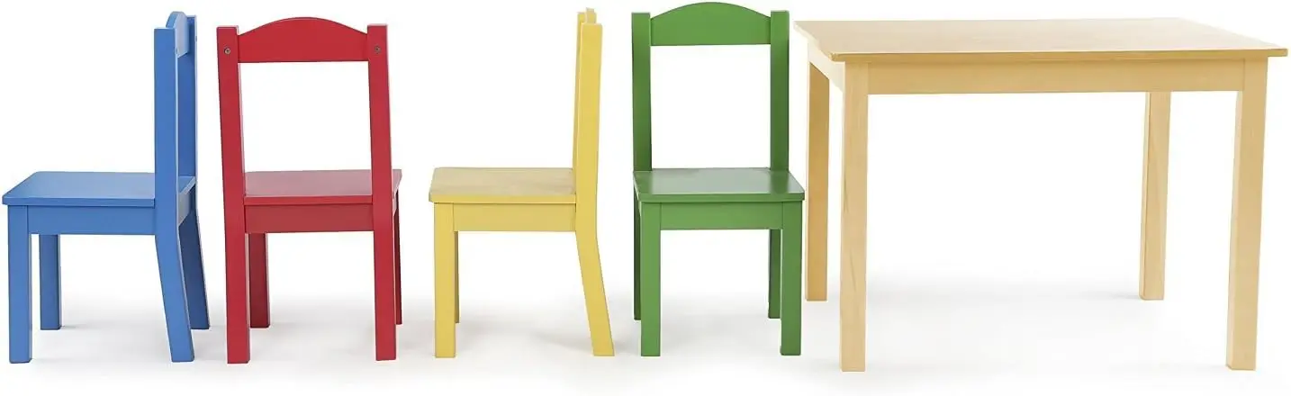 Kindertisch und 4-Stühle-Set aus Holz für Kleinkinder, stabiler Aktivitätstisch für Kunsthandwerk, Snackzeit