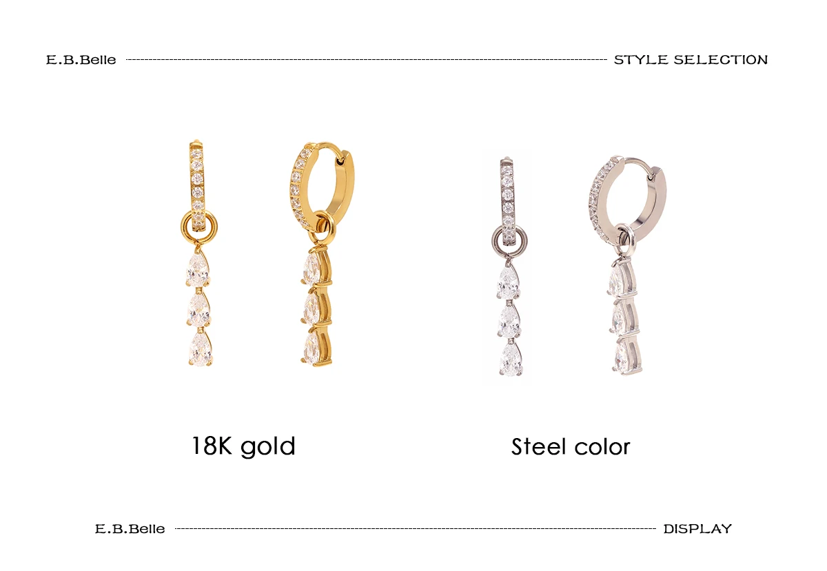 E.B.belle Minimalistische Wassertropfen CZ Creolen Edelstahl 18k Vergoldet Damen-Ohrringe Hochwertige Schmuck-Ohrringe – Detail 6