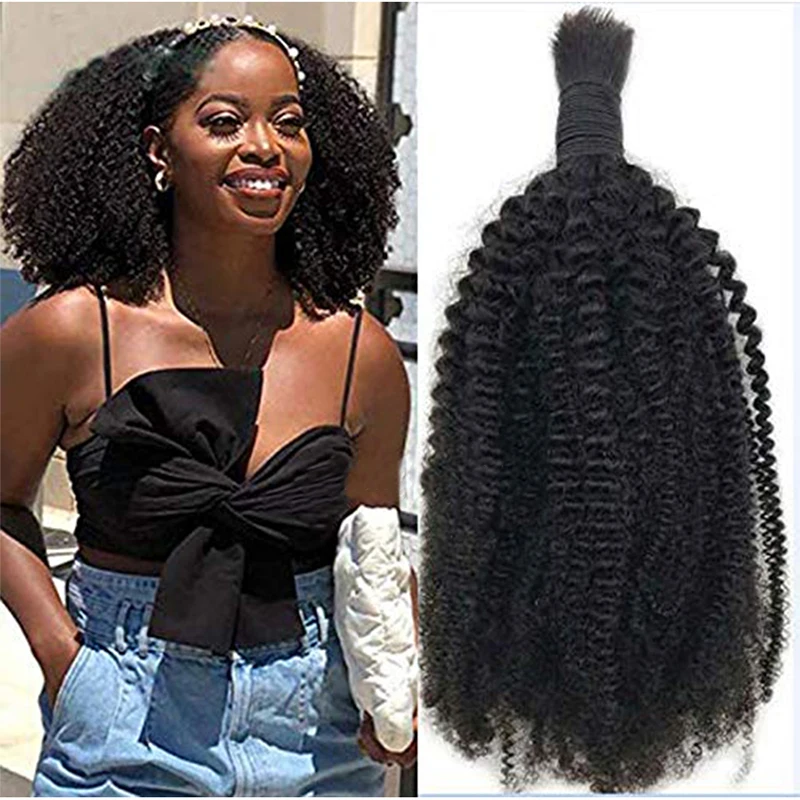 

Afro Kinky Curly Human Hair Bulk For Braiding No Weft Remy Mongolian Bulk Braiding Hair Extensions 100g Bulk Human Hair