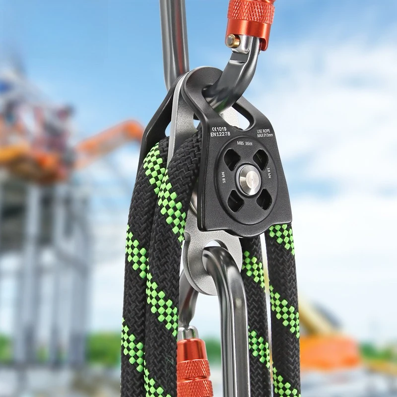 

36kN Aluminum Alloy Fixed Pulley Side Plate Double Pulley for Mountain Climbing Caving Rescue Vertical Hoisting Cableway Block