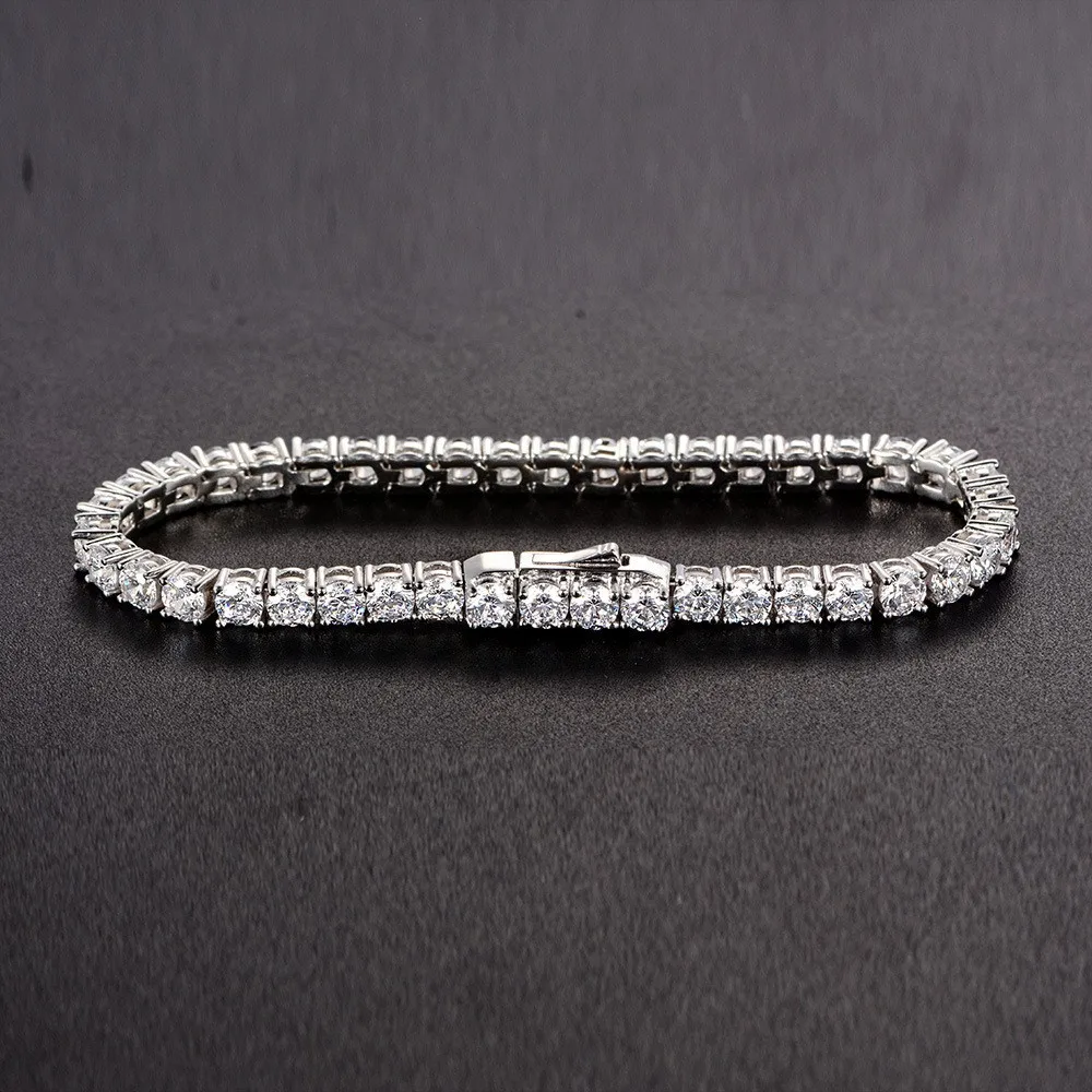 

3mm 4mm Moissanite Tennis Bracelet Sparkling Full Diamond 925 Silver Plated 18k Wedding Party Jewelry Bracelets for Women Man