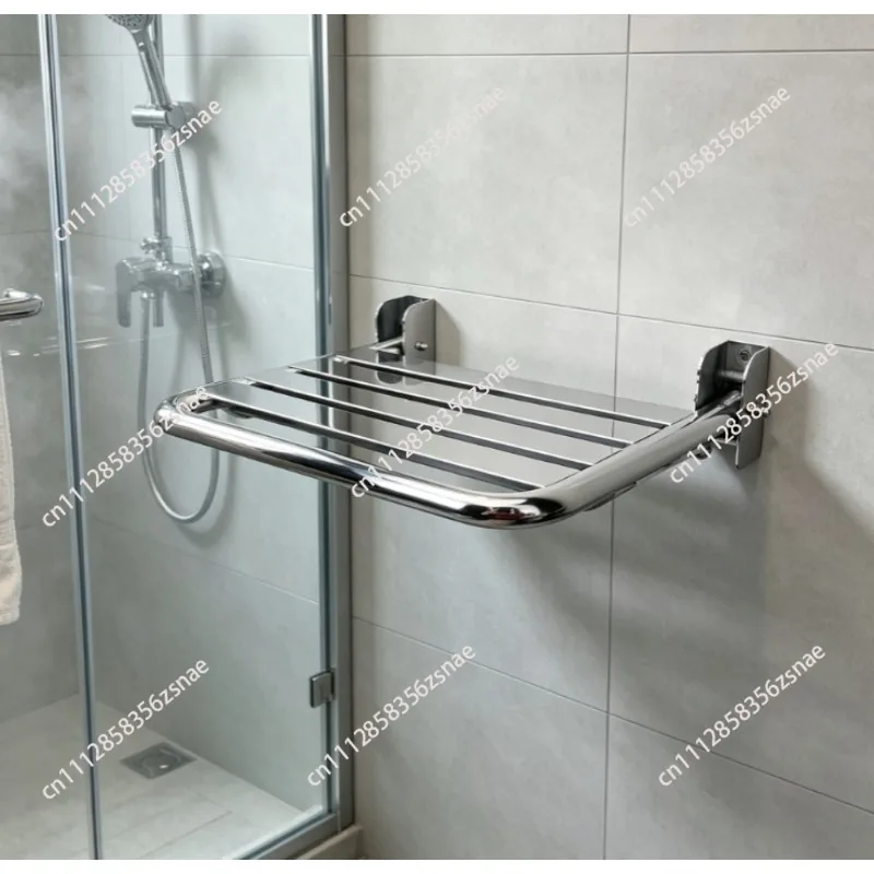 304 Stainless Steel Wall‑Mounted Folding Shower Seat, Wall Hanging Foldable Chair, Porch Shoe Changing Stool