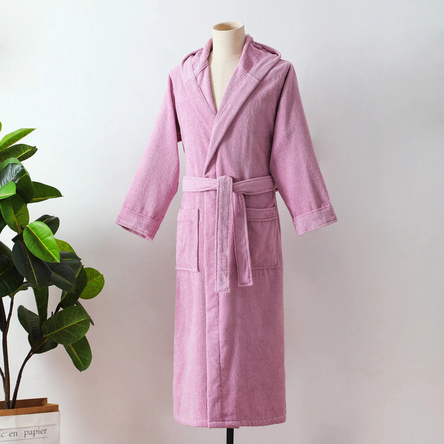 Men's Cotton Hooded Bathrobe, Thick Warm Towel, Fleece Nightwear, Men's Robe, Couples Kimono Robe, Long Nightgown, Hotel and Spa