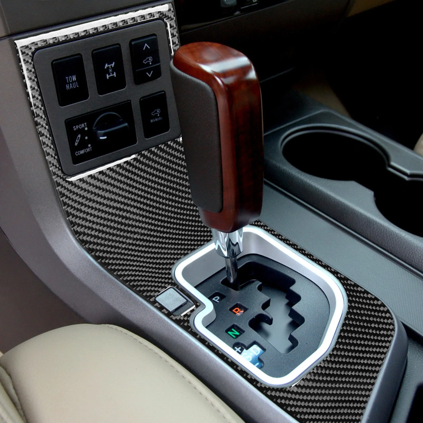Center Console Gears Shift Panel Decorative Cover Sticker for Tundra for Sequoia 2007-2013 Carbon Fiber Car Interior Accessory