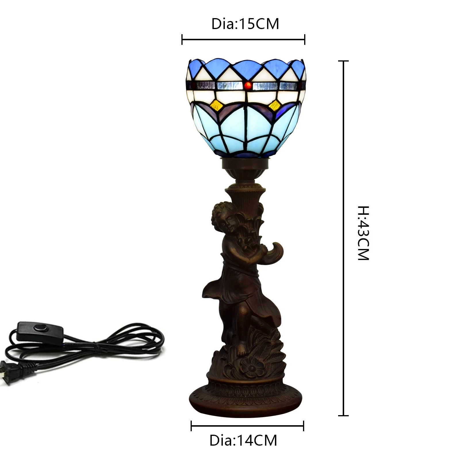 6inch 15cm Little Boy Base Blue Mediterranean Stained Glass Lampshade Restaurant Bar Desk Lamp Bedroom Bedside Table Lamp