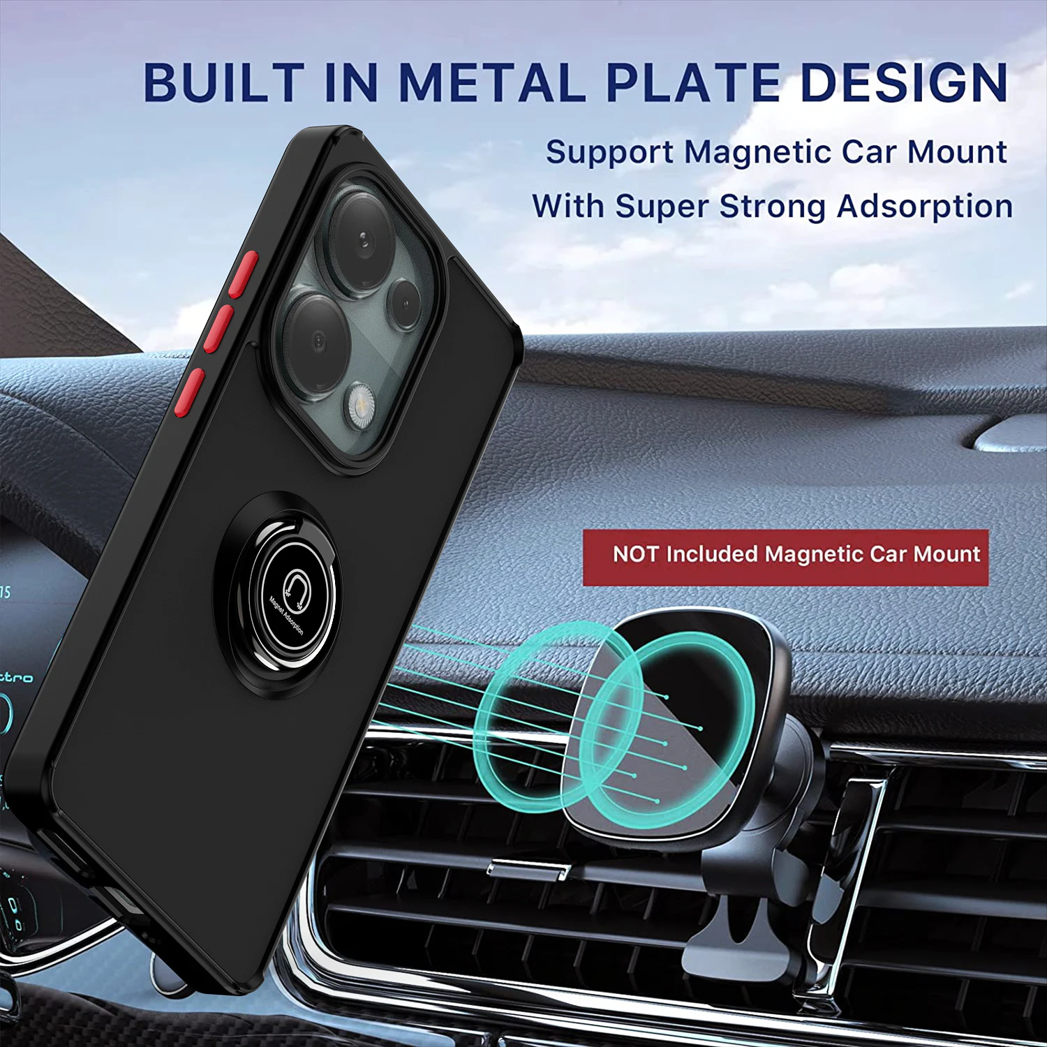 Camera protecti case For Xiaomi Redmi Note 13 Pro 4G Matte Shockproof Case Redmi Note13 Pro 4G Magnetic Ring Stand Cover Fundas