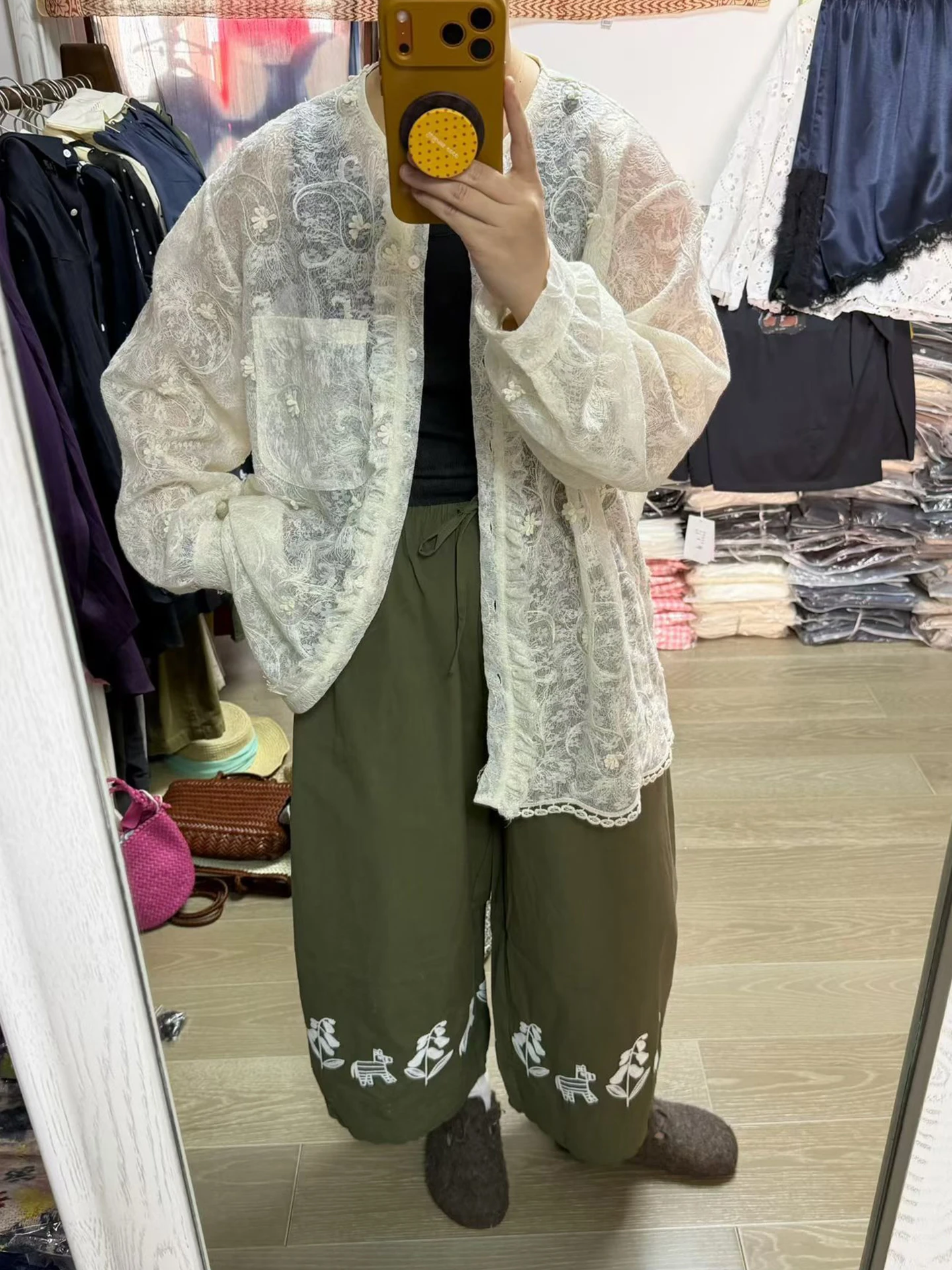 

Retro Green Blue Embroidered Drawstring Lantern Pants plus Size Women's Spring Summer Fashion Ladies' plus Size Pants