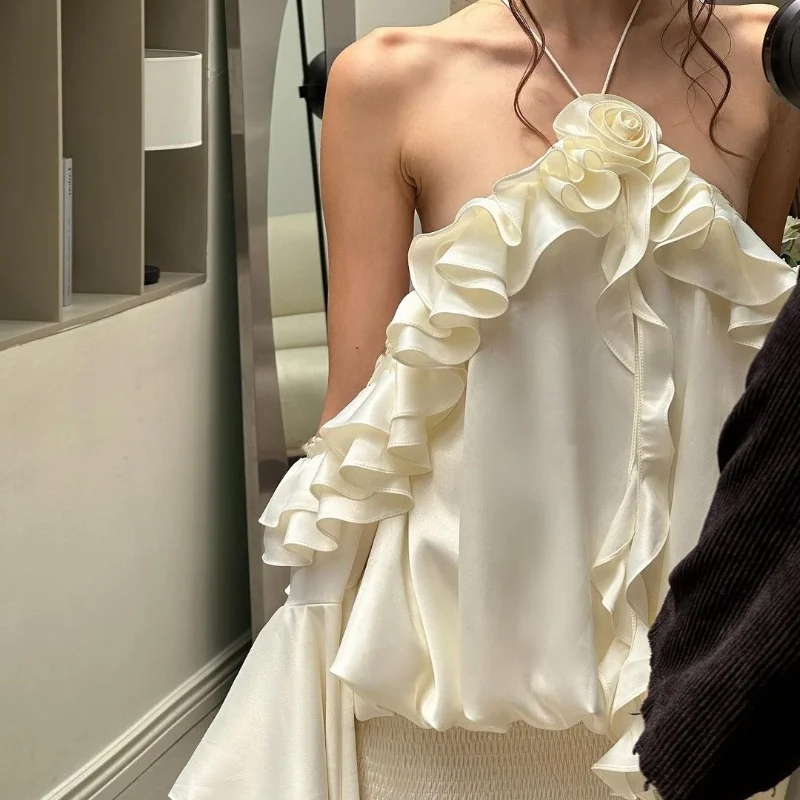 WhereMery – robe élégante française, épaules dénudées, bord feuille de Lotus, manches évasées, Sexy, soirée, boîte de nuit, Y2K, nouvelle collection 2024