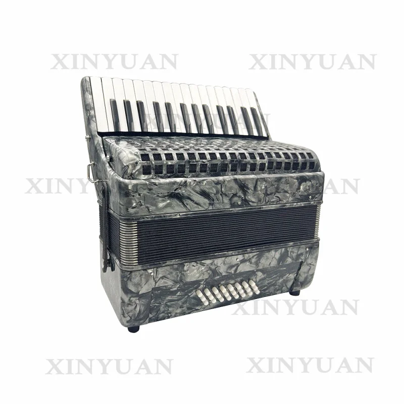 Chromatic Piano Accordion JP3024A, 30 Keys 24 Bass Blue Celluloid Wood Instrument Equipped with Portable Hard Box