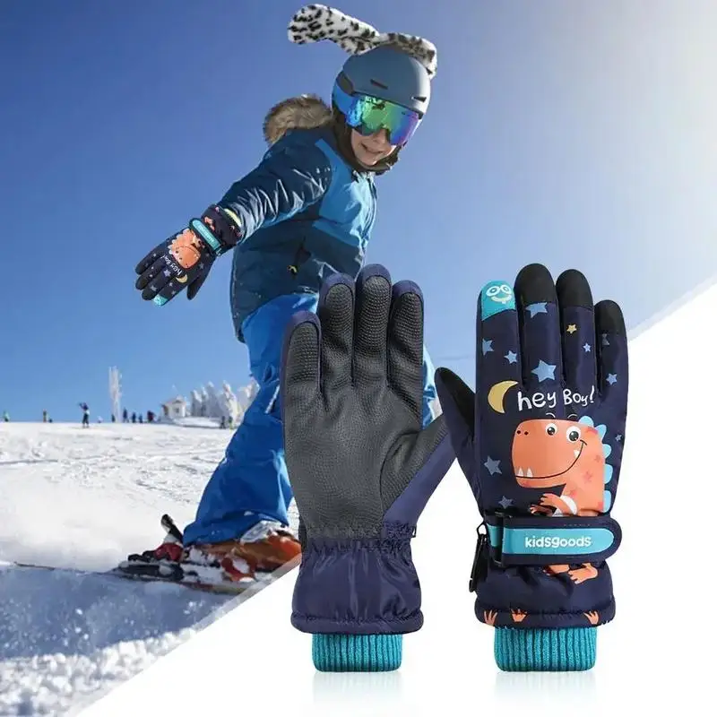 Fünf-Finger-Handschuhe Mode Outdoor-Sport handschuhe Skifahren wasserdicht atmungsaktiv verdicken verstellbare Schnalle für Jungen Mädchen