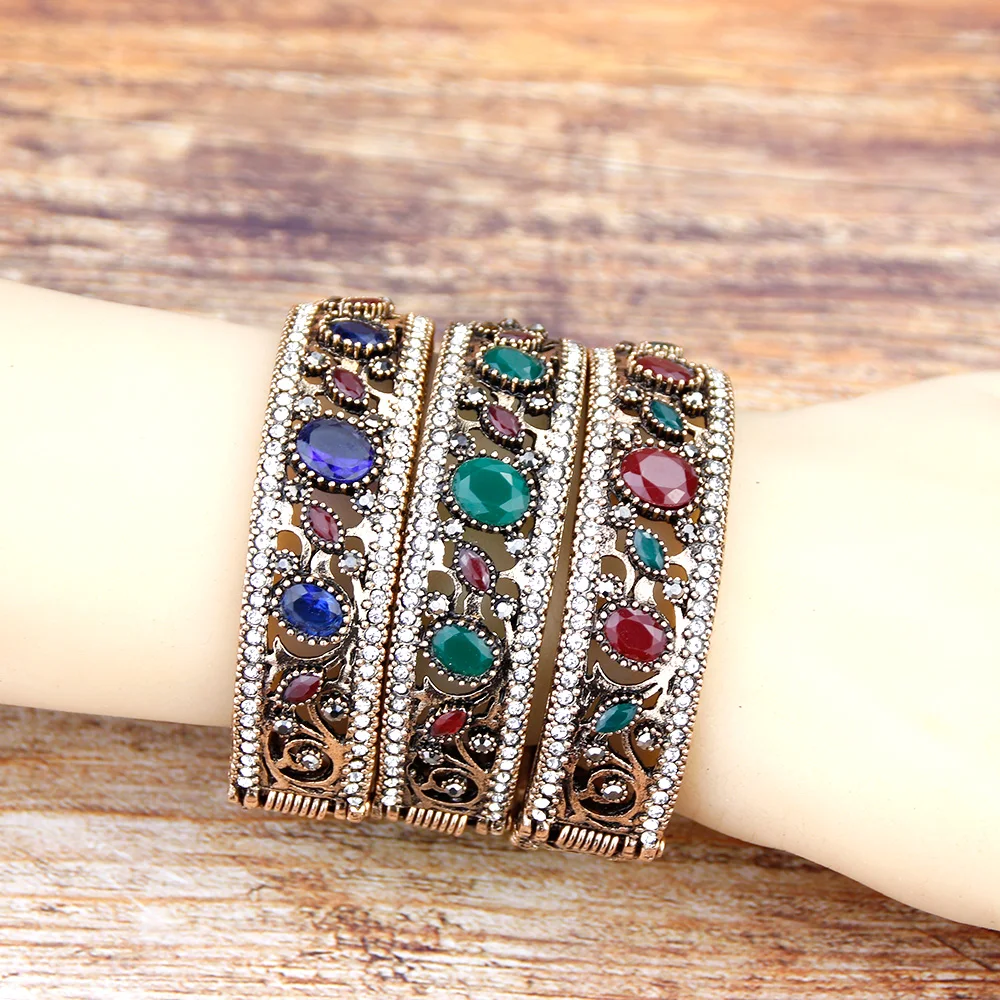 Vintage Indian Bangles Bohemia Bracelets for Women Antique Gold Color Turkish Jewelry