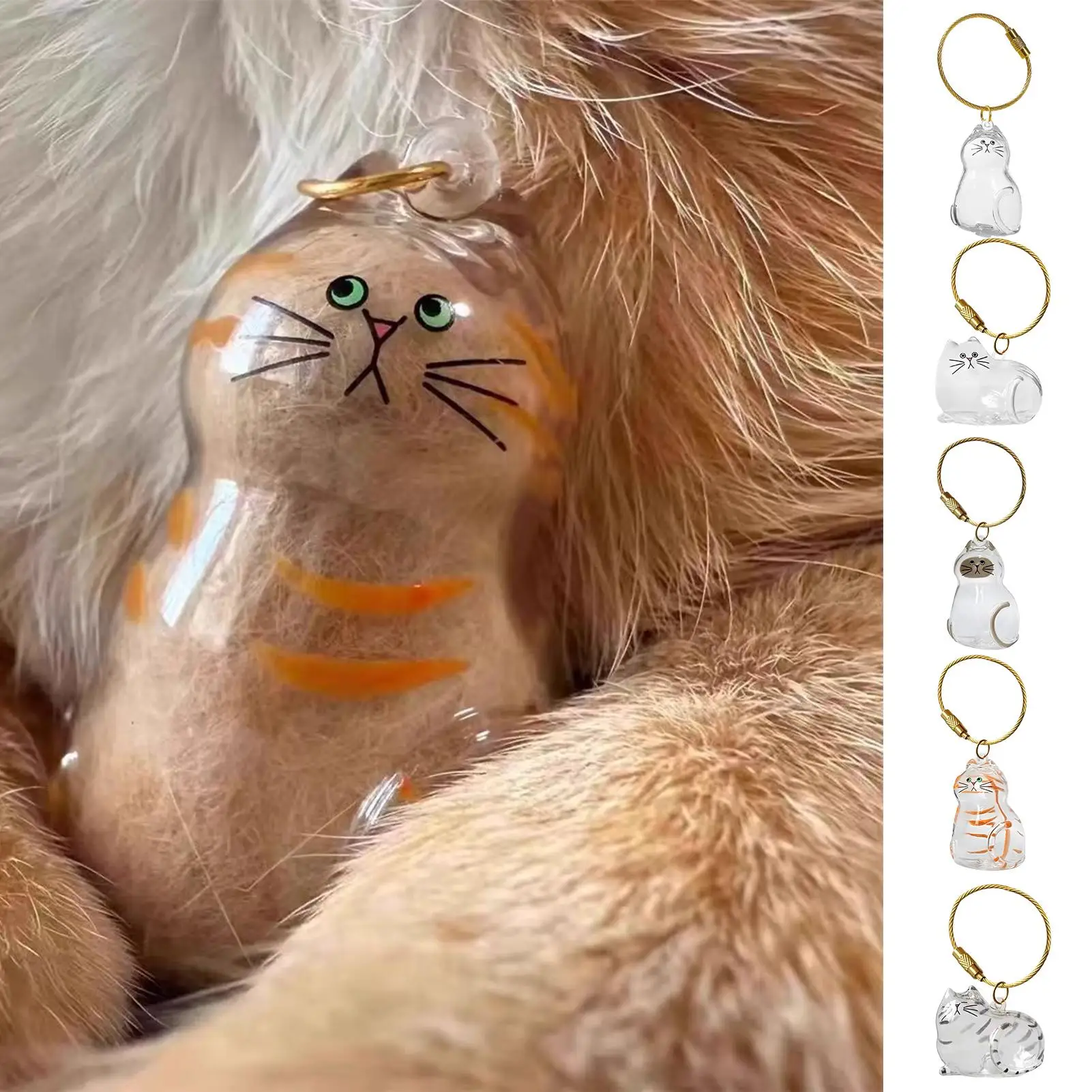 Katzenhaar-Aufbewahrungskapsel Schlüsselanhänger zum Sammeln von Tierhaaren Gedenk-Accessoires Einfach Gestalteter Katzenförmiger Schlüsselanhänger – Detail 1